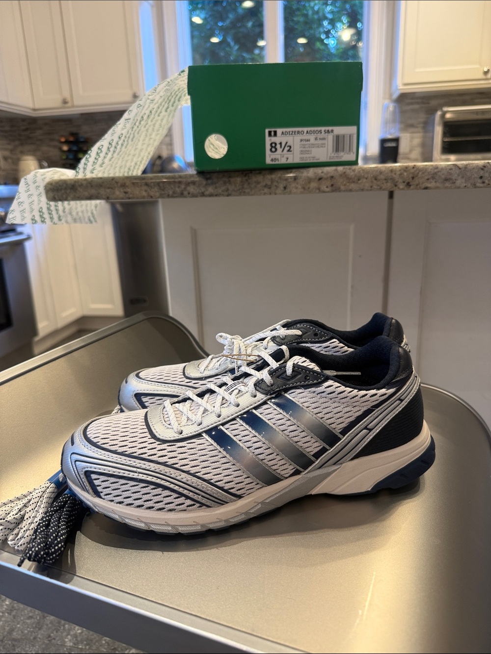 NIB adidas+Sporty& Rich Adizero rubber and leather trimmed mesh sneakers in blue